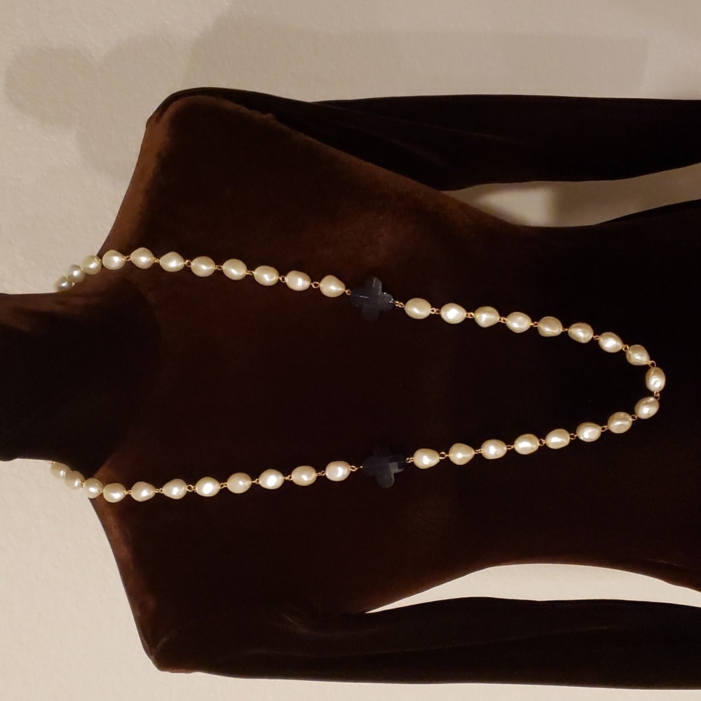 NEW FORNASH LONG PEARL NUGGET BEAD NECKLACE NAVY BLUE